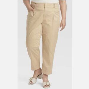 Women's High Rise Pleat  Straight Ankle Chino Pants - A New Day Beige Size 16